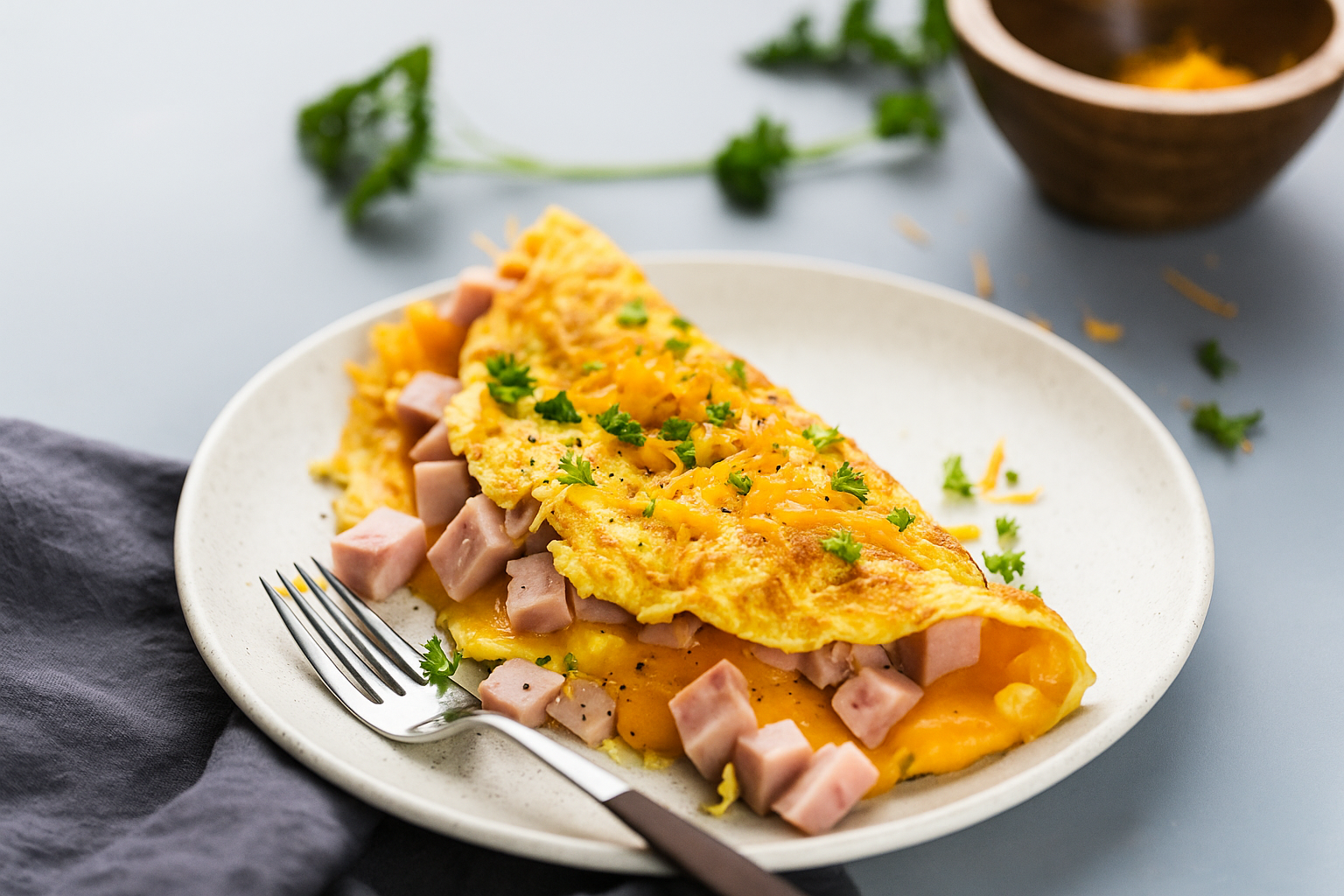 Cheesy Ham Omelette in 10 Minutes