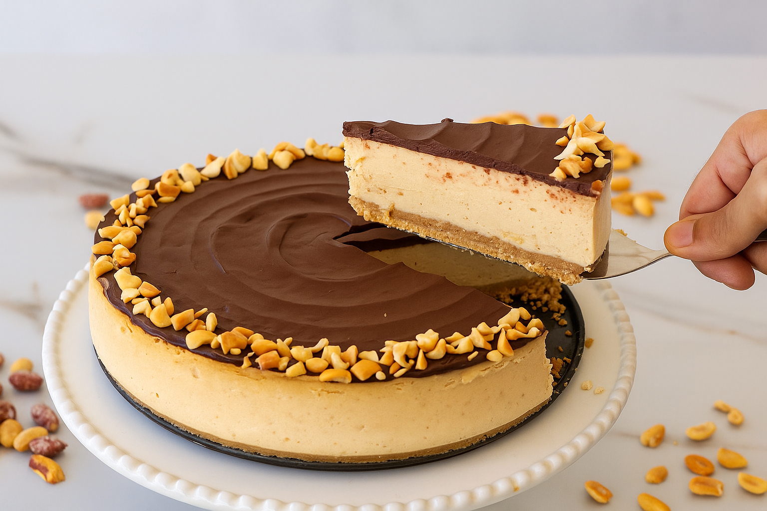 Silky Chocolate Peanut Butter Cheesecake